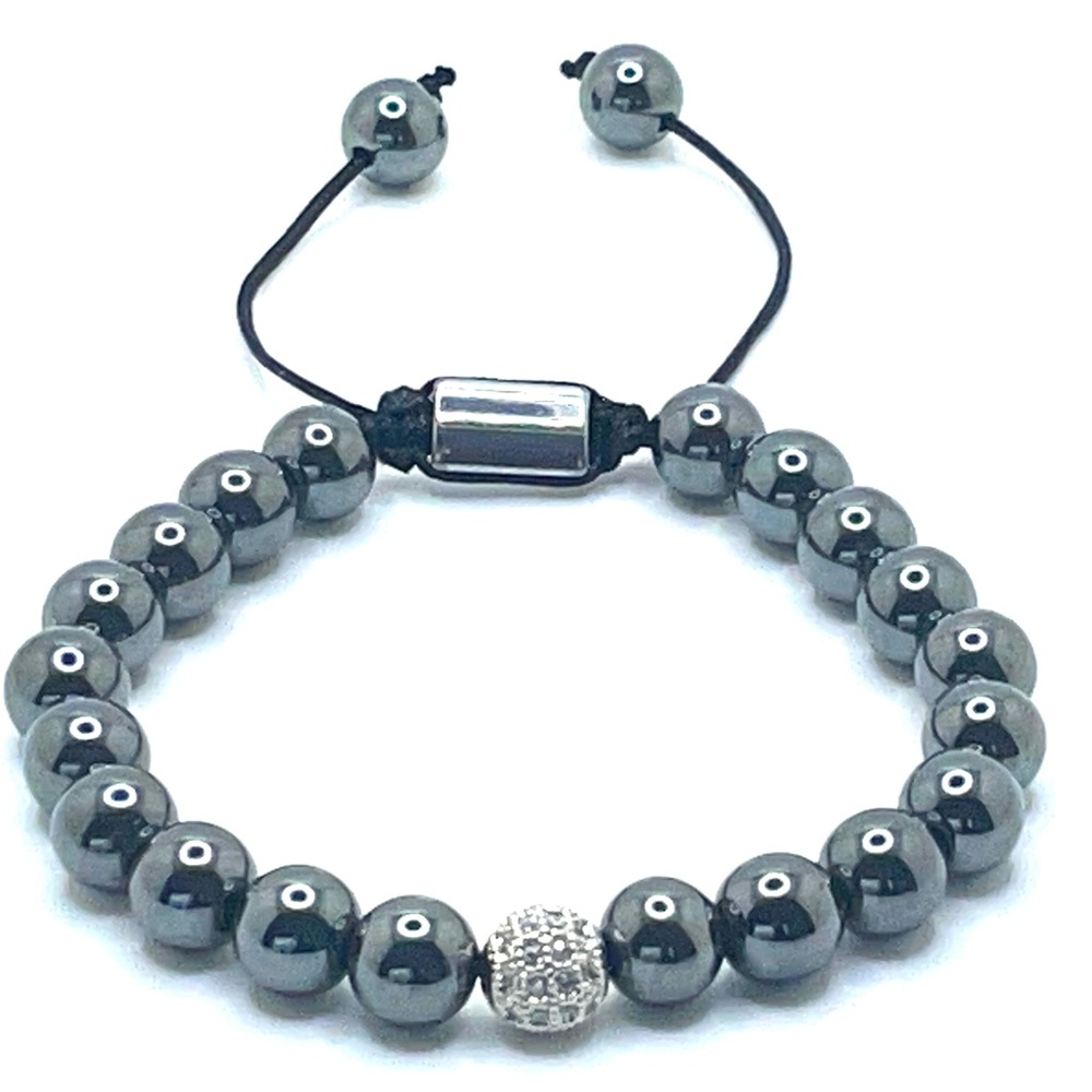 Hand made hematite bracelet Swarovski crystal bead adjustable w/gift box